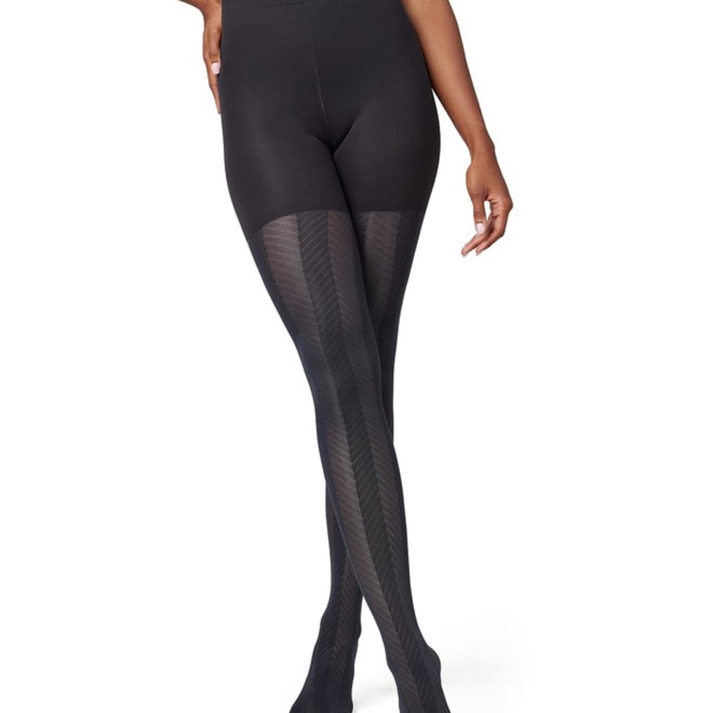 Spanx Sheer Chevron Patterned Black Tights Size C